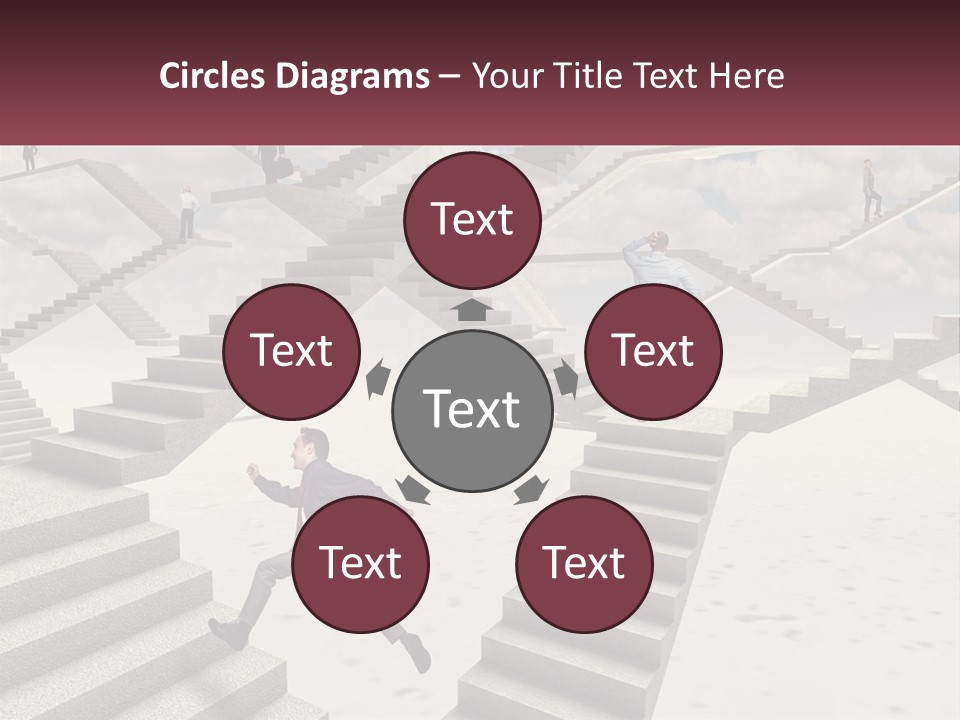 A Man Is Running Up A Staircase Of Stairs PowerPoint Template