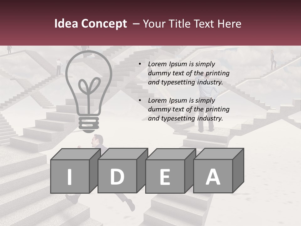 A Man Is Running Up A Staircase Of Stairs PowerPoint Template