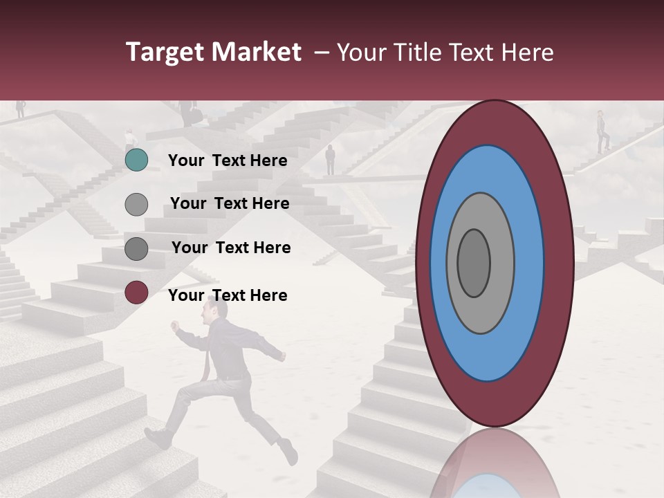 A Man Is Running Up A Staircase Of Stairs PowerPoint Template