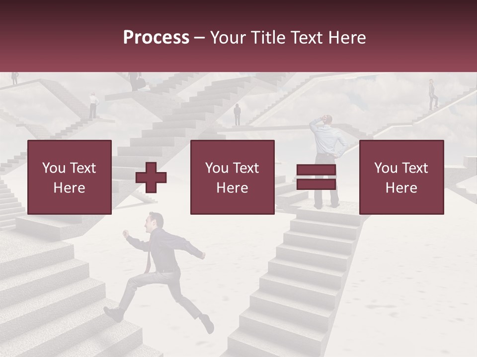 A Man Is Running Up A Staircase Of Stairs PowerPoint Template