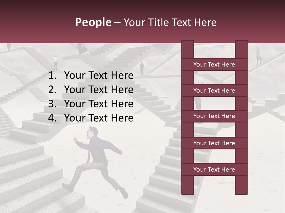 A Man Is Running Up A Staircase Of Stairs PowerPoint Template