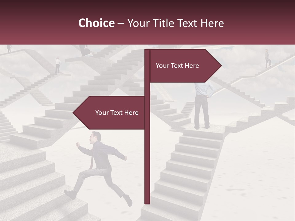 A Man Is Running Up A Staircase Of Stairs PowerPoint Template