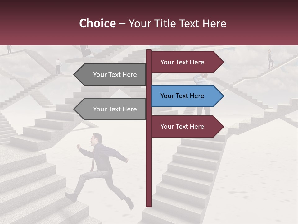 A Man Is Running Up A Staircase Of Stairs PowerPoint Template