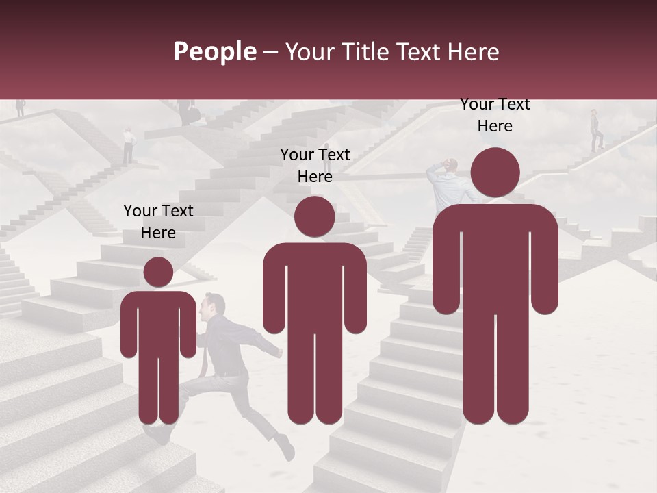 A Man Is Running Up A Staircase Of Stairs PowerPoint Template