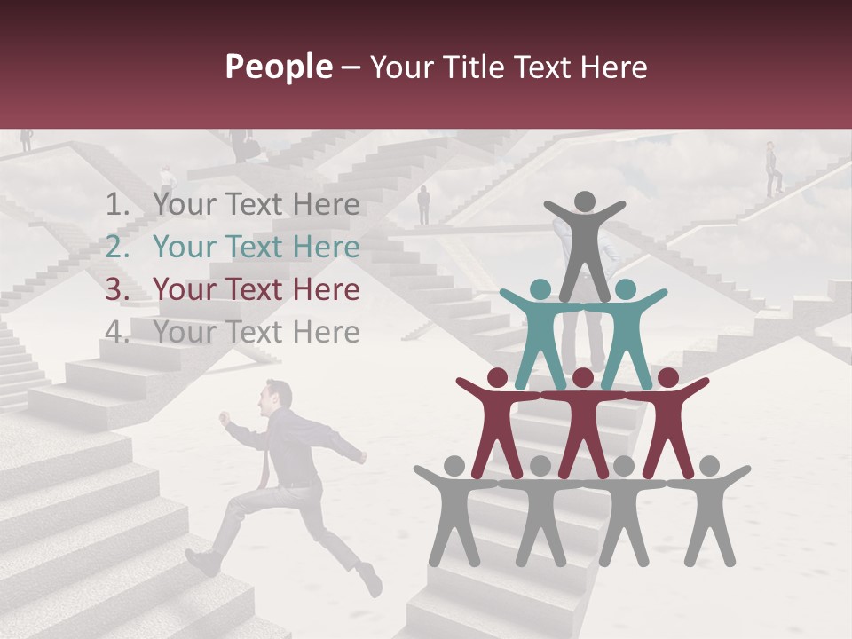 A Man Is Running Up A Staircase Of Stairs PowerPoint Template