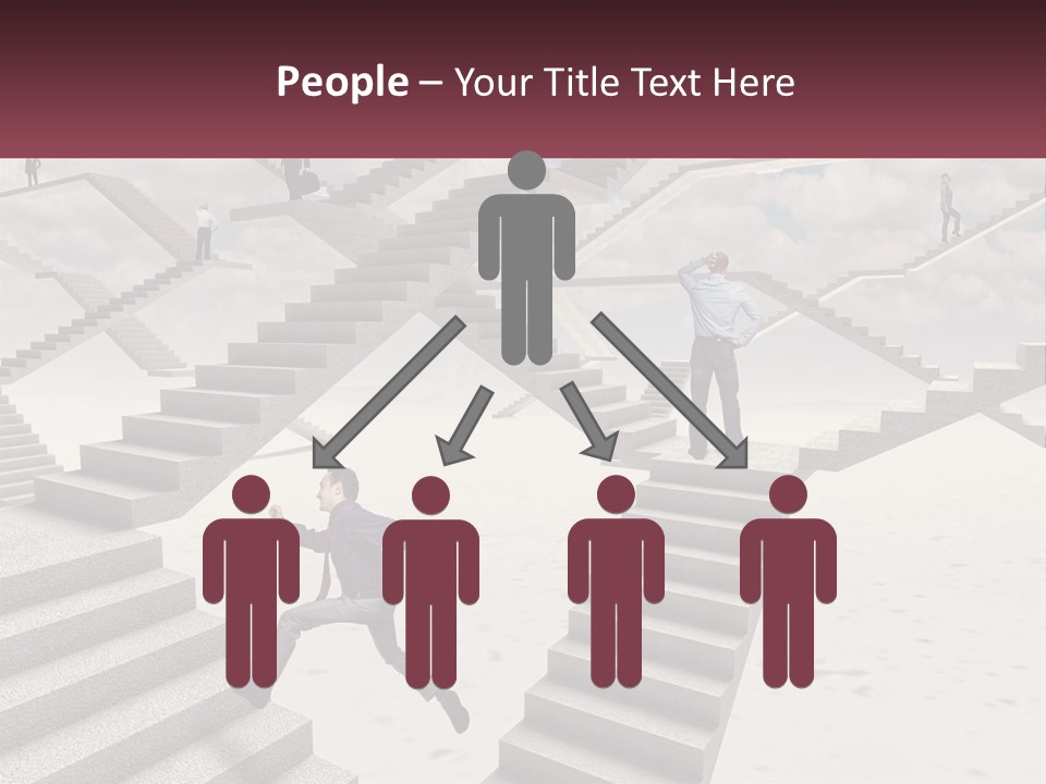 A Man Is Running Up A Staircase Of Stairs PowerPoint Template