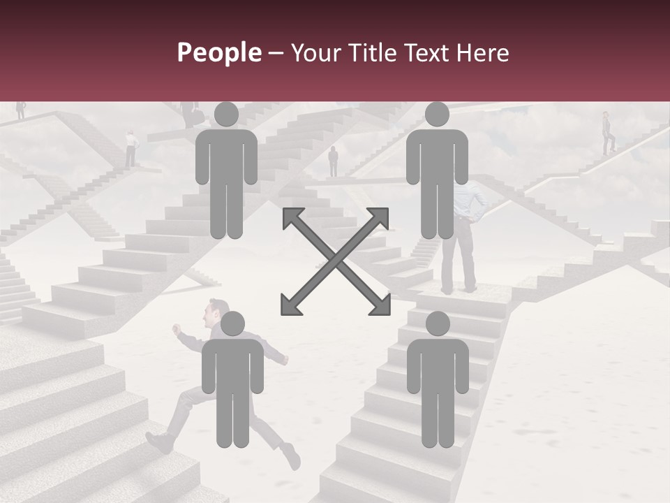 A Man Is Running Up A Staircase Of Stairs PowerPoint Template