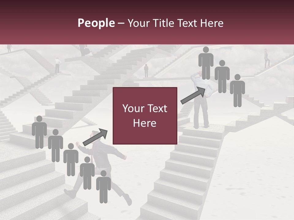 A Man Is Running Up A Staircase Of Stairs PowerPoint Template