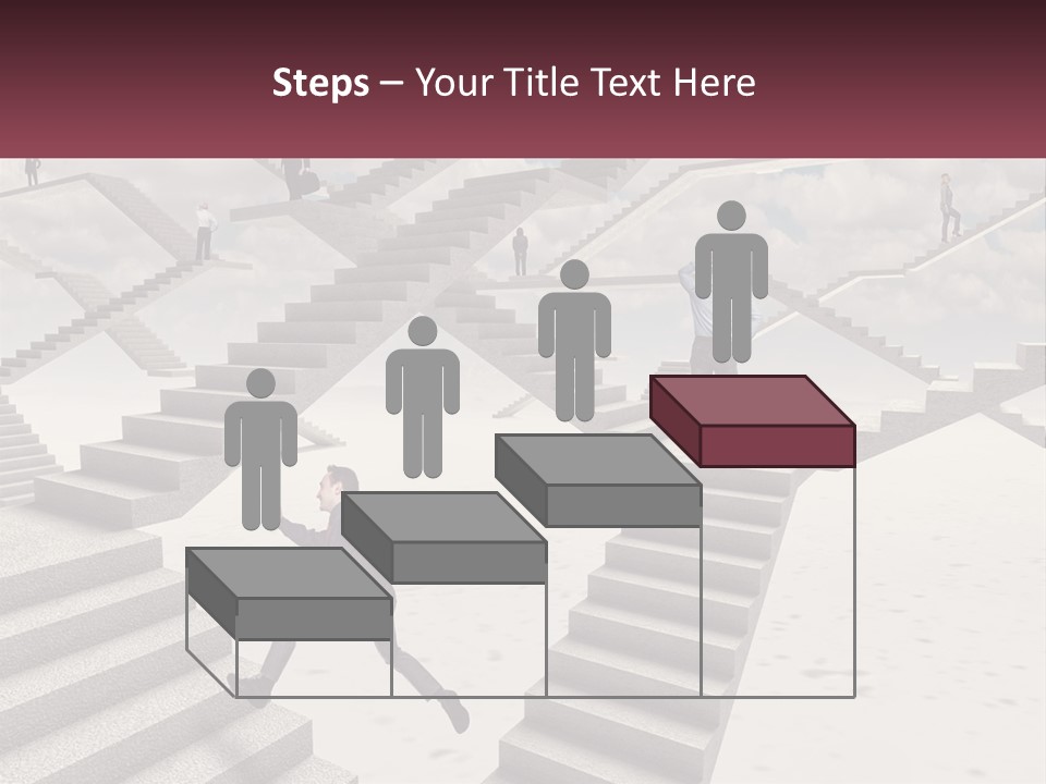 A Man Is Running Up A Staircase Of Stairs PowerPoint Template