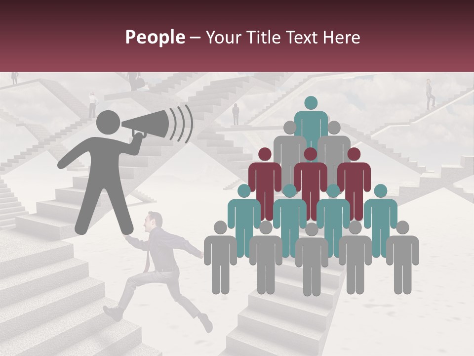 A Man Is Running Up A Staircase Of Stairs PowerPoint Template