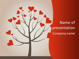 A Tree With Hearts On It With A Red Background PowerPoint Template