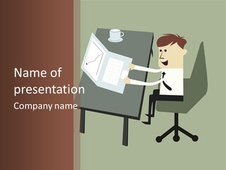 A Man Sitting At A Desk With A Cup Of Coffee On It PowerPoint Template