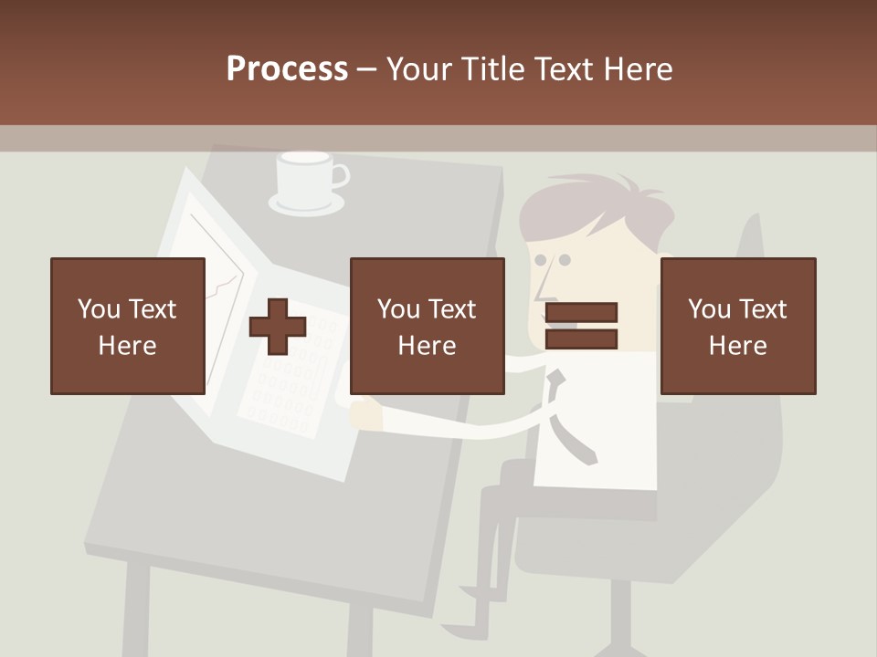 A Man Sitting At A Desk With A Cup Of Coffee On It PowerPoint Template