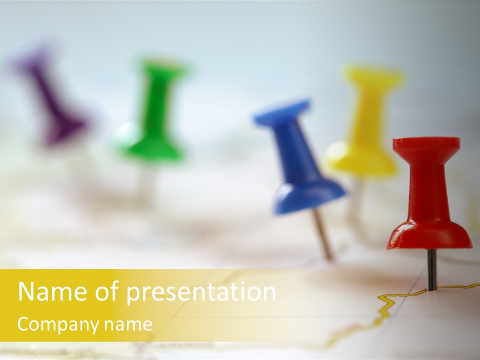 A Group Of Pins With A Map In The Background PowerPoint Template