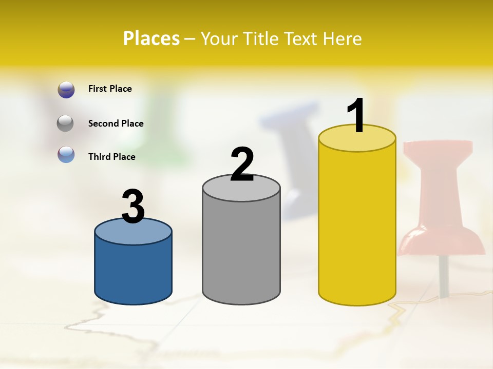 A Group Of Pins With A Map In The Background PowerPoint Template