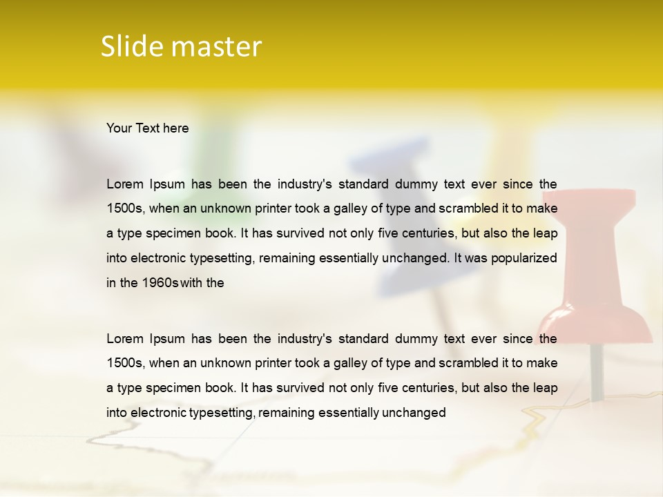 A Group Of Pins With A Map In The Background PowerPoint Template