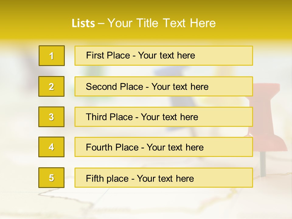 A Group Of Pins With A Map In The Background PowerPoint Template