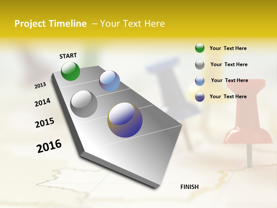 A Group Of Pins With A Map In The Background PowerPoint Template
