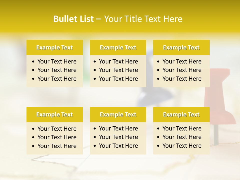 A Group Of Pins With A Map In The Background PowerPoint Template