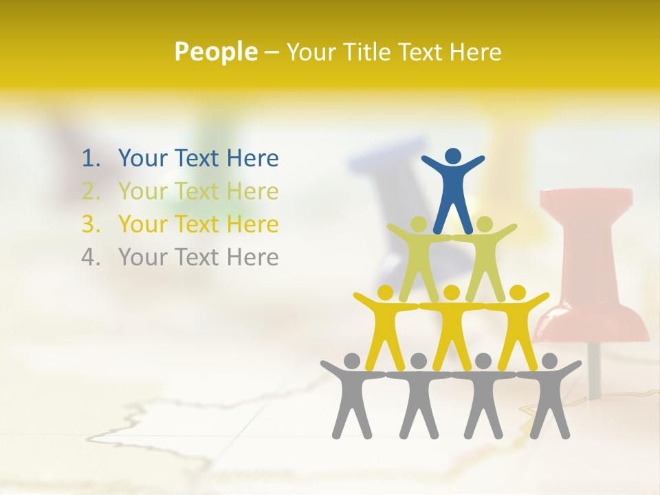 A Group Of Pins With A Map In The Background PowerPoint Template