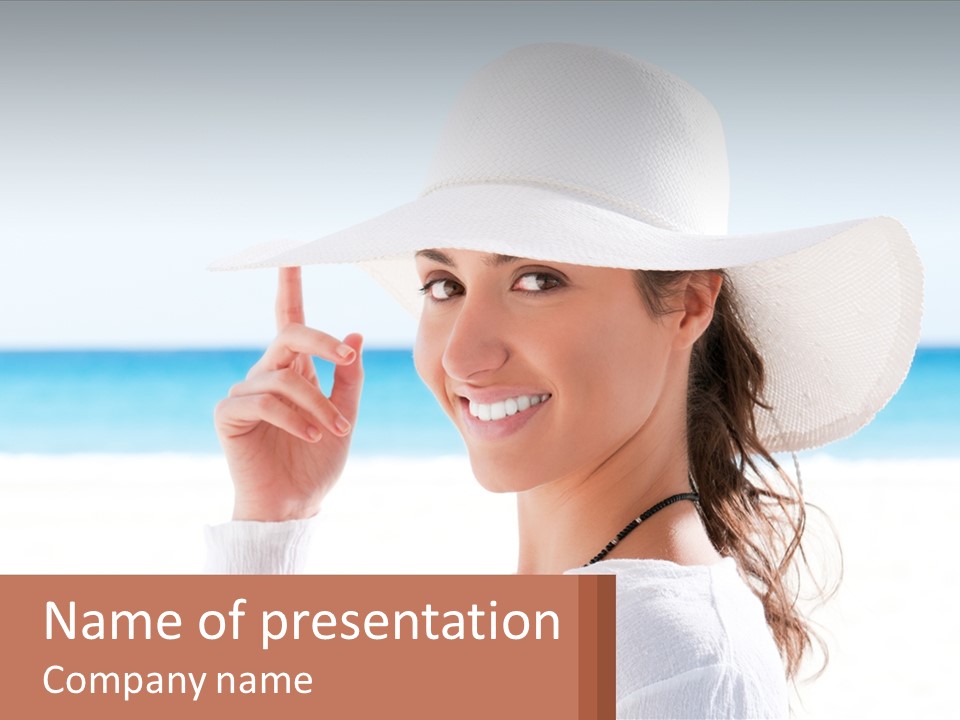 A Woman In A White Hat Pointing At The Camera PowerPoint Template