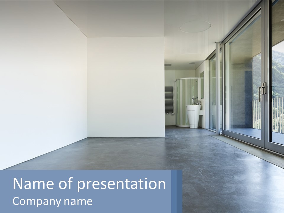 An Empty Room With A Sliding Glass Door PowerPoint Template