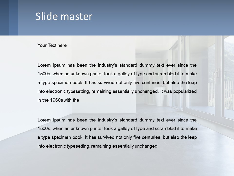 An Empty Room With A Sliding Glass Door PowerPoint Template