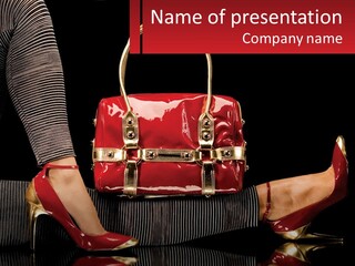 A Woman Holding A Red Purse On Her Feet PowerPoint Template