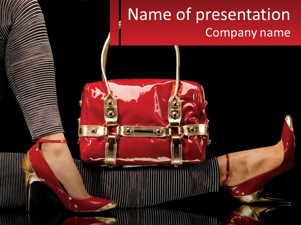 A Woman Holding A Red Purse On Her Feet PowerPoint Template