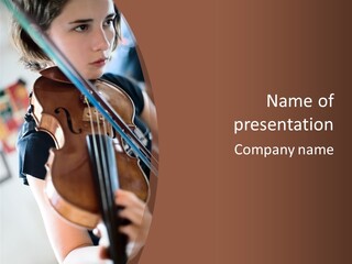 A Young Girl Playing A Violin On A Brown Background PowerPoint Template
