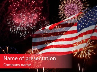 An American Flag With Fireworks In The Background PowerPoint Template