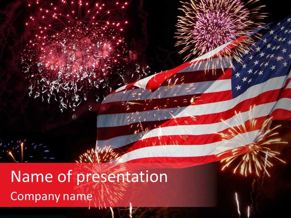 An American Flag With Fireworks In The Background PowerPoint Template