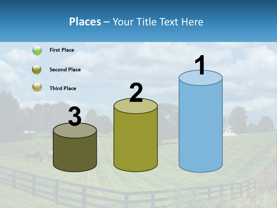 Two Horses Grazing In A Field With A House In The Background PowerPoint Template