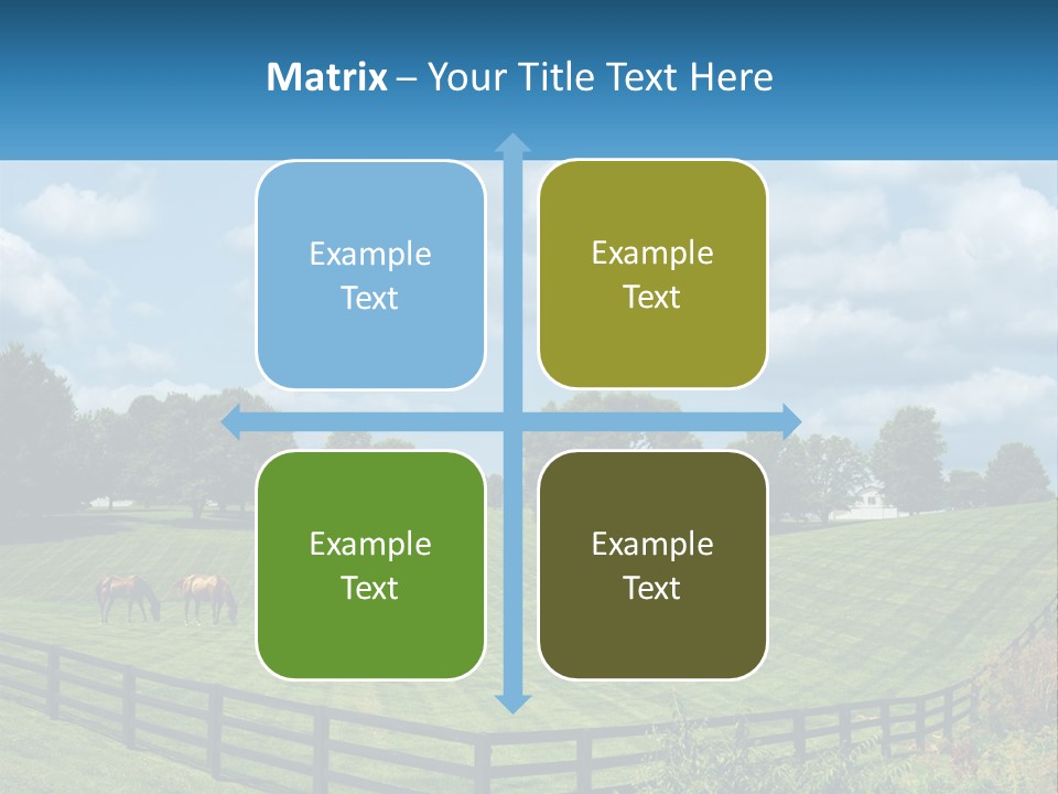 Two Horses Grazing In A Field With A House In The Background PowerPoint Template