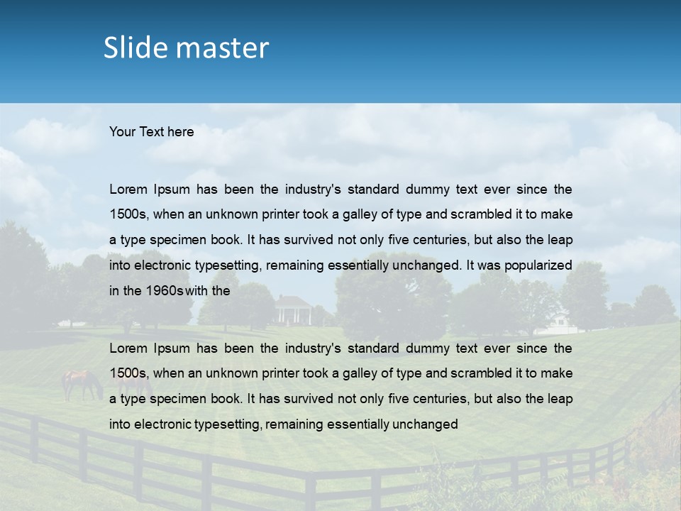 Two Horses Grazing In A Field With A House In The Background PowerPoint Template