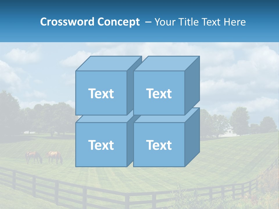 Two Horses Grazing In A Field With A House In The Background PowerPoint Template