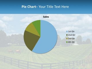 Two Horses Grazing In A Field With A House In The Background PowerPoint Template