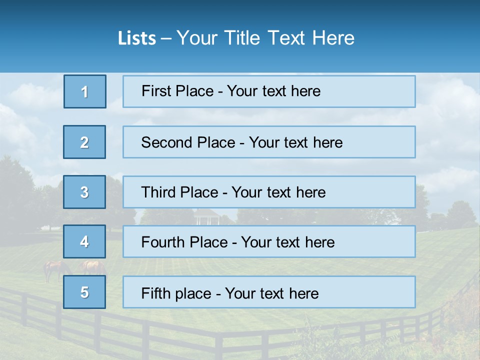 Two Horses Grazing In A Field With A House In The Background PowerPoint Template