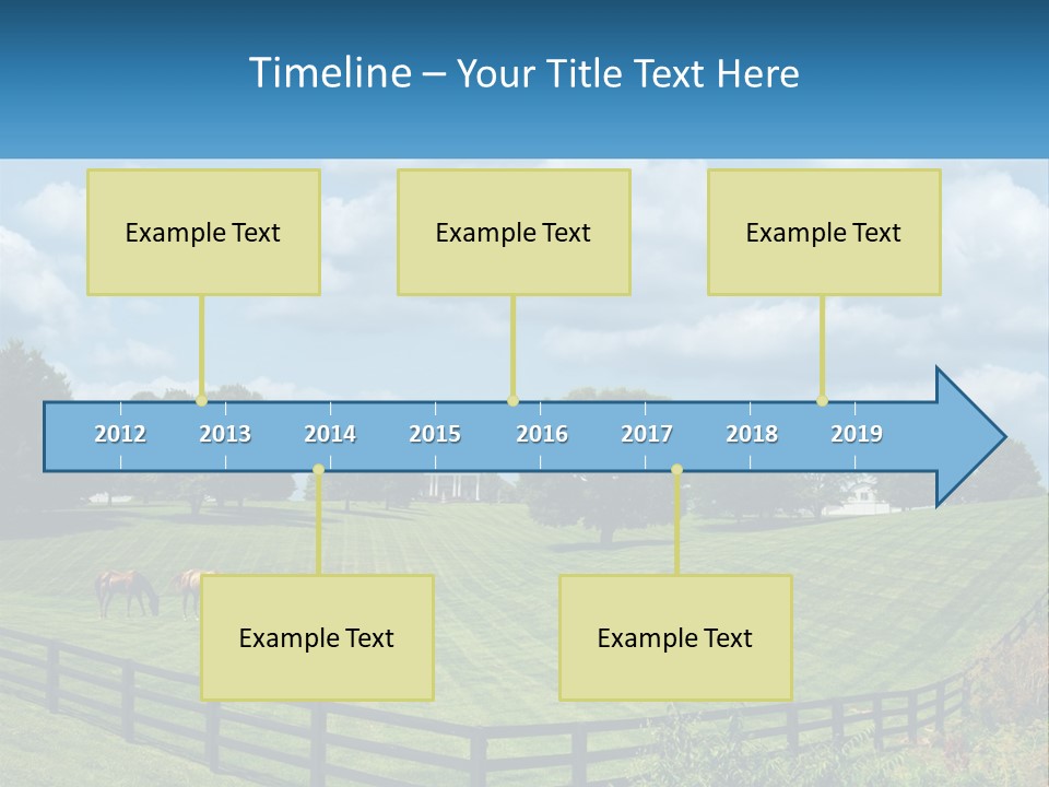 Two Horses Grazing In A Field With A House In The Background PowerPoint Template