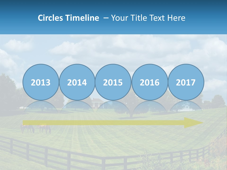 Two Horses Grazing In A Field With A House In The Background PowerPoint Template