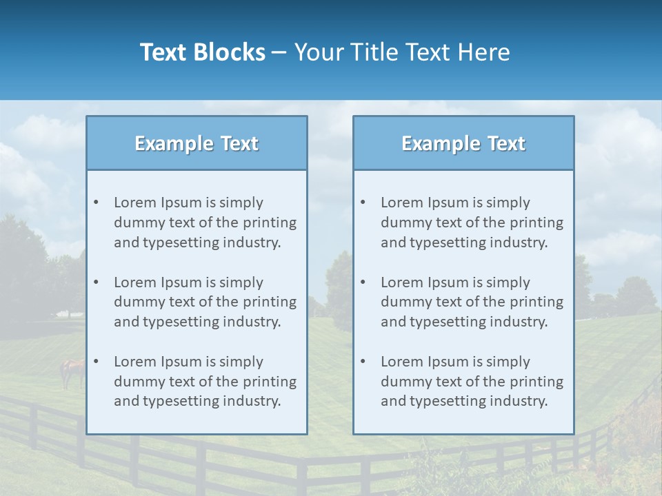 Two Horses Grazing In A Field With A House In The Background PowerPoint Template