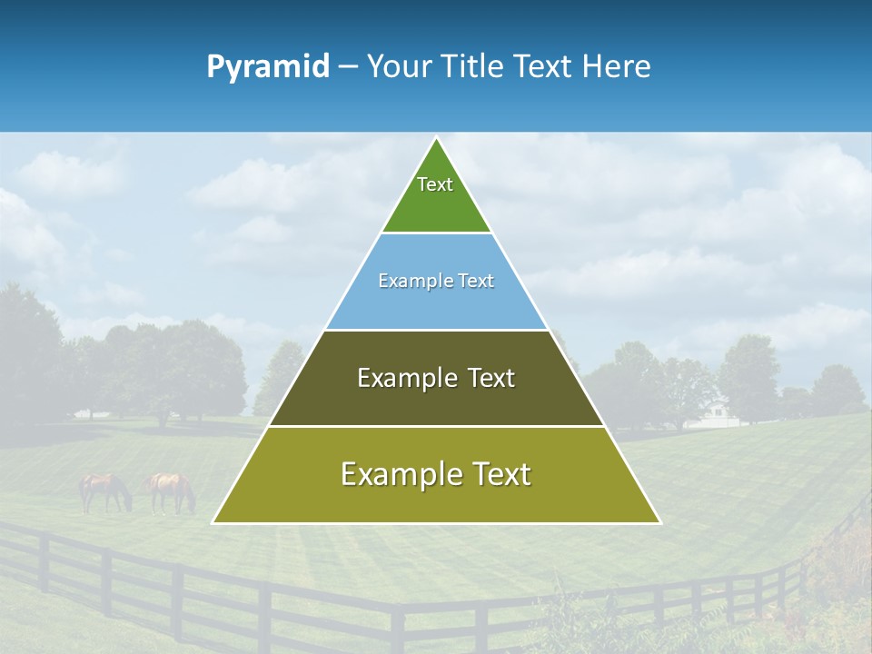 Two Horses Grazing In A Field With A House In The Background PowerPoint Template