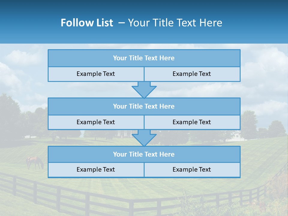 Two Horses Grazing In A Field With A House In The Background PowerPoint Template