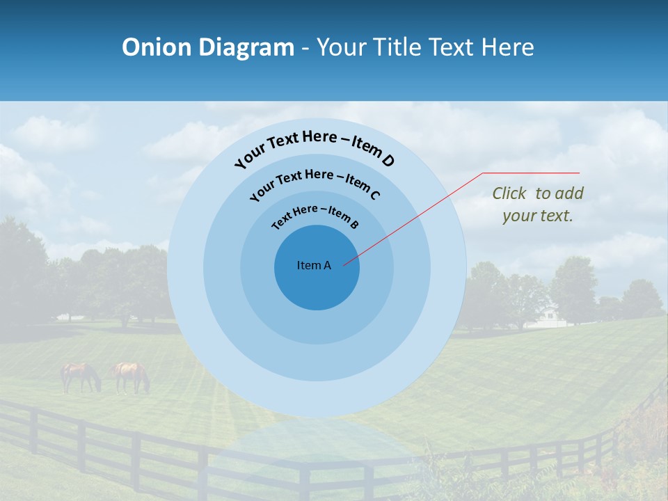 Two Horses Grazing In A Field With A House In The Background PowerPoint Template