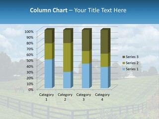 Two Horses Grazing In A Field With A House In The Background PowerPoint Template