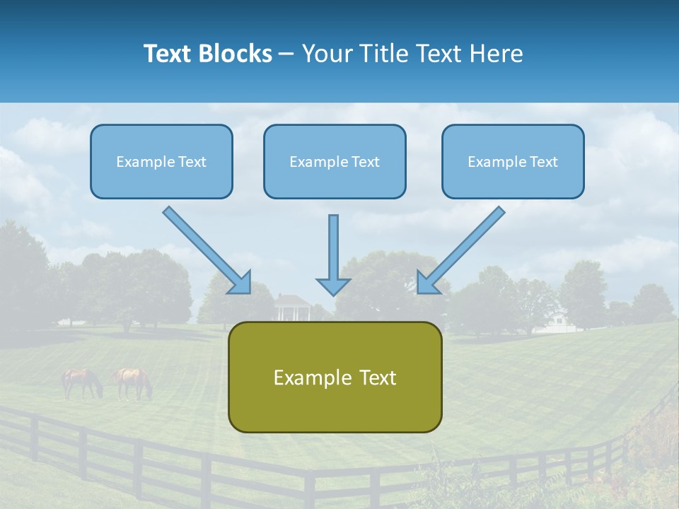 Two Horses Grazing In A Field With A House In The Background PowerPoint Template