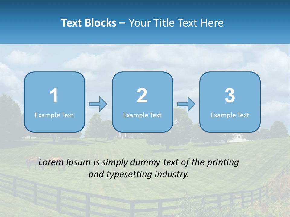 Two Horses Grazing In A Field With A House In The Background PowerPoint Template