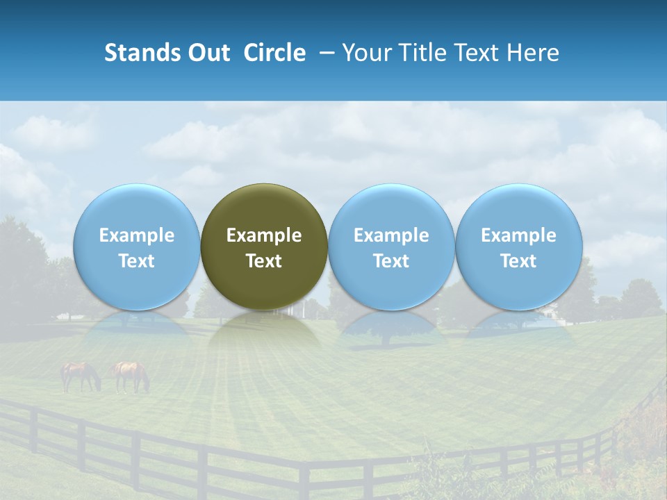 Two Horses Grazing In A Field With A House In The Background PowerPoint Template