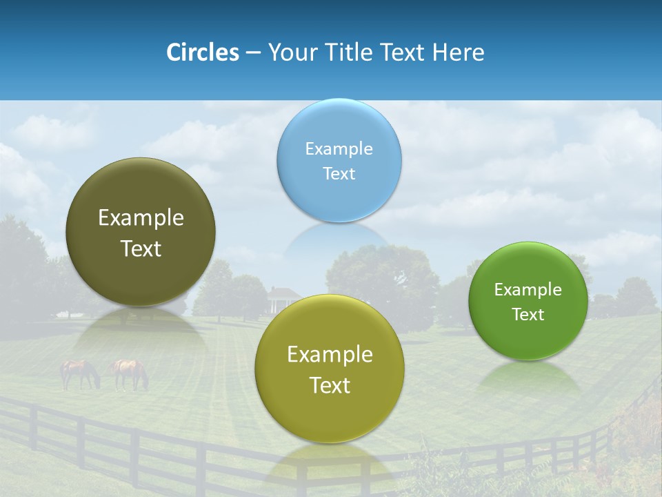 Two Horses Grazing In A Field With A House In The Background PowerPoint Template