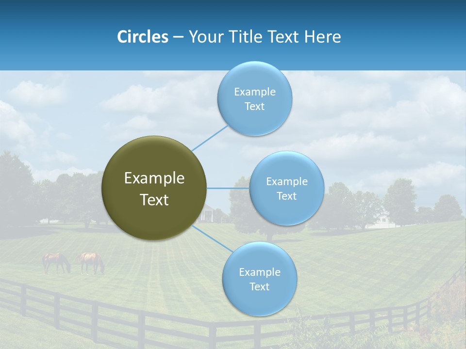 Two Horses Grazing In A Field With A House In The Background PowerPoint Template